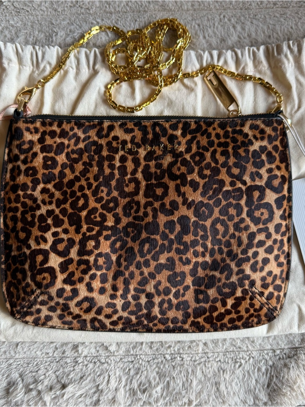 Ted Baker Leopard-Print Crossbody with Gold Chain Strap